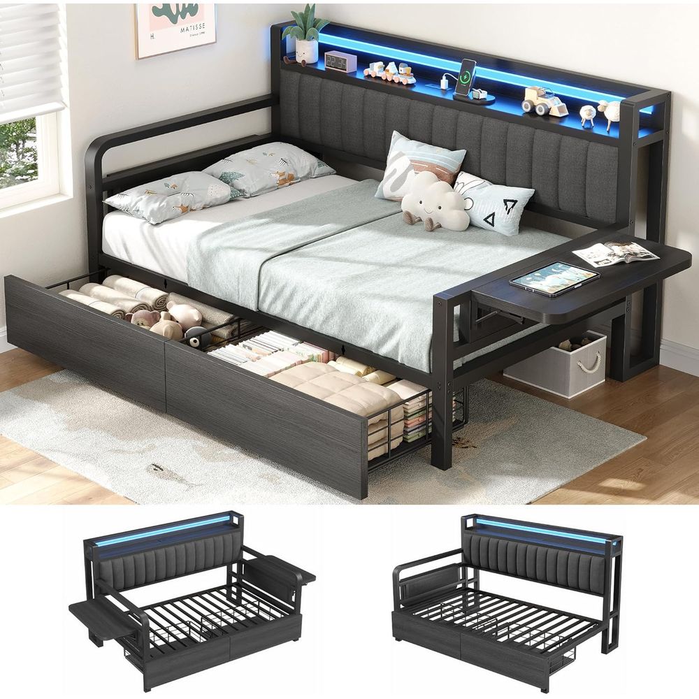 Furniture Lighting & Decor Magazine - Cama de solteiro Jevol com armazenamento