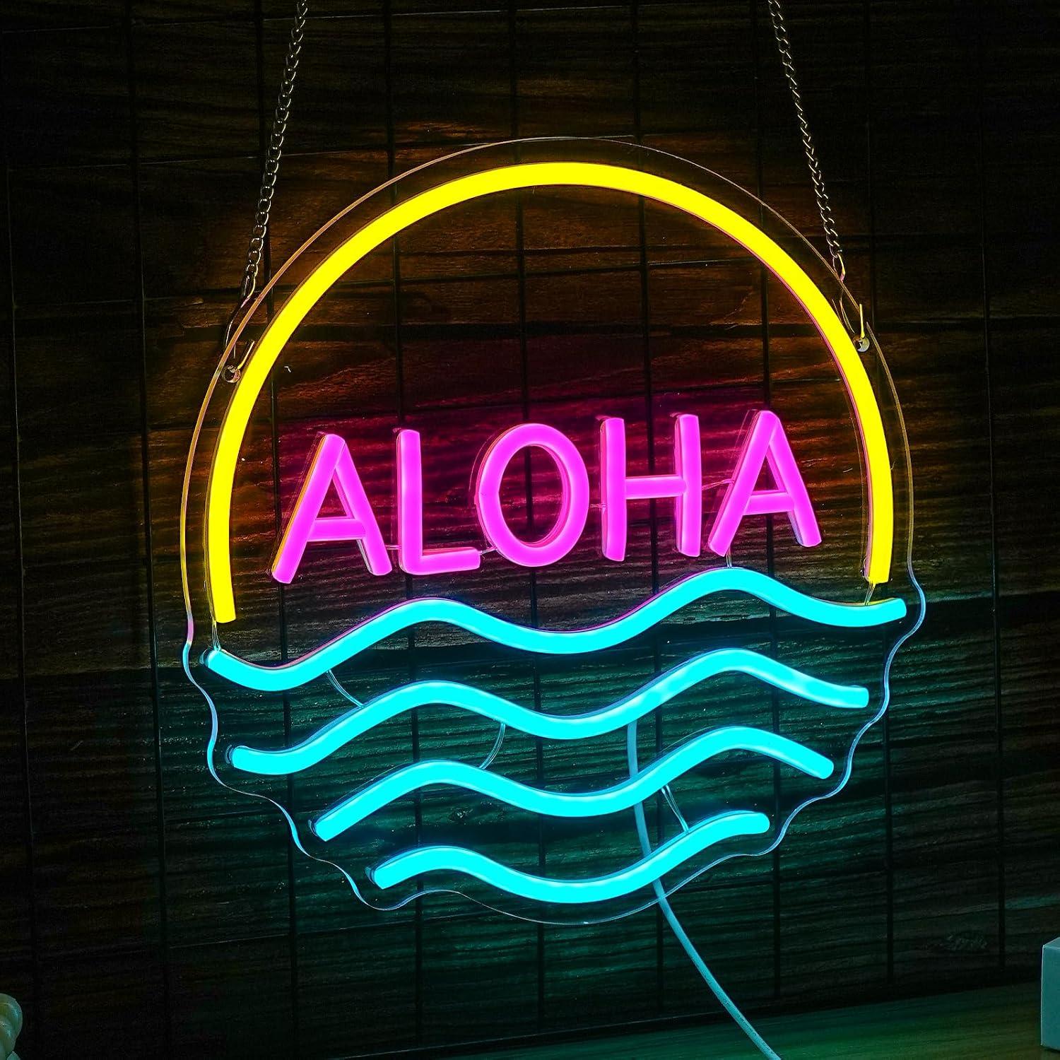 Letreiro Neon Aloha Sunset Wav - Lighting Decor Rentals avaliação e preço